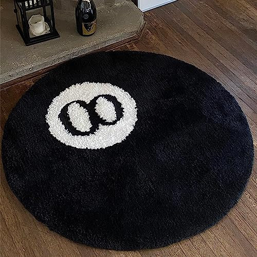 Teppich mit 8 Bällen, schwarz, rund, 60 cm, 8 Bälle, rutschfest, beflockt, 8 Bälle, Badteppich für Dusche, niedlicher runder Teppich für Schlafzimmer, Dekoration, coole Teppiche, Fußmatte für