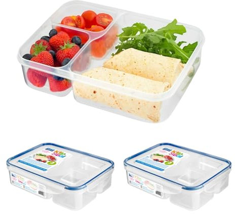 HOMESHOPA Plastic 2 Pack Airtight Compartments Containers with Clip Lock Lids, Food Storage Meal Prep Lunch Box for Kids Adults, Clear Reusable Leak Proof BPA Free Microwave Freezer & Dishwasher Safe