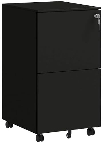 Vinsetto 2-Drawer Vertical Filing Cabinet with Lock and 5 Wheels, Steel Mobile File Cabinet, for A4, Legal and Letter Size, Pre-Assembled Body, Black