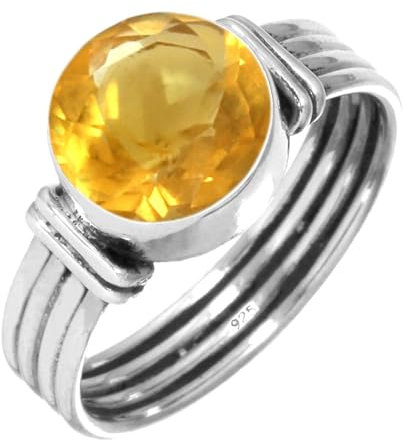 925 Sterling Silber Ring Citrin Quarz Handgemacht Schmuck Größe 69 (22.0) (99146_CIT_R131)