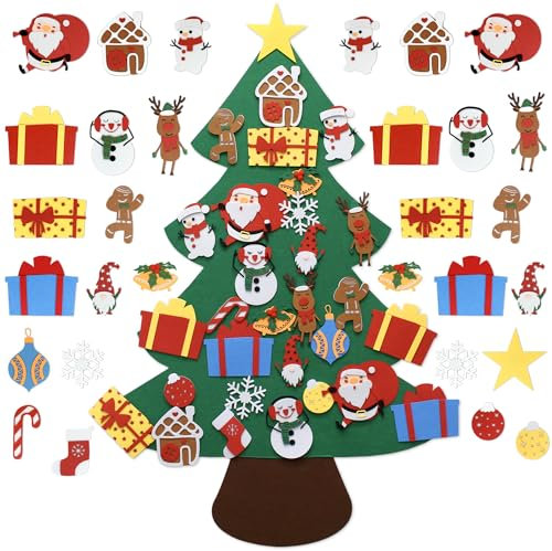 Albero di Natale in feltro fai da te con ornamenti, albero di Natale alto 1,9 m più 30 ornamenti, albero di Natale decorativo fai da te per bambini, casa, aula per bambini, albero di Natale
