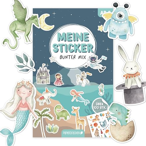 Papierdrachen Stickerblock Bunter Mix - Über 100 Vielfältige Sticker | Perfekt für Kreatives Gestalten | tolles Mitbringsel oder Geschenkidee Set 2