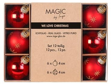 inge-glas Weihnachtskugeln Glas 4cm x 12 Stück in Kartonbox Christbaumkugeln rot - Merry Red