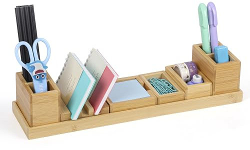 BELLE VOUS Organisateur de Bureau - 6 Compartiments Ajustables - Set de Rangement et Organisation pour Accessoires de Bureau - Organiseur de Papeterie - Pot a Crayon et Porte Stylo