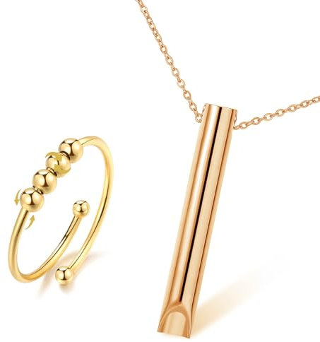 Kodivenj Halskette für Stressabbau und Gegen Angst mit Ringen - Rauchentwöhnung Hilfsmittel für Achtsame Atmung, Meditation und Verlangsamung der Atmung - Übungsgerät für Herren und Damen