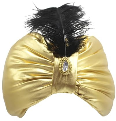 Aladdin Turban Hut | Vintage Sultan Kopfbedeckung | Arabian Nights Kostüm Hut, Aladdin Kostüm Zubehör, Sultan Kostüm Zubehör, Vintage Arabische Kopfbedeckung, Sultan Turban mit Edelstein für Frauen