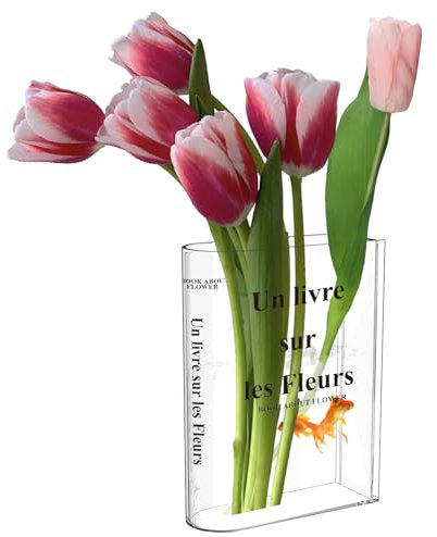 Cnwinu Buchvase,Book Vase,Klare Acryl Büchervase,Buchvase,Tulpenvase,Book Lovers,Blumenvase für Tulpen,Aesthetic Room Decor,Bücherform Buchblumenvase für Schlafzimmer Tischdeko Wohnzimmer Büro