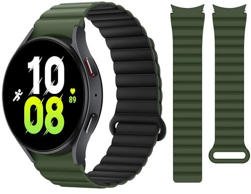 HITZEE Kompatibel mit Samsung Galaxy Watch 7/FE/6 40 mm 44 mm/Watch 6 Classic/Watch 5/Watch 4, 20 mm Magnetarmband aus Silikon für Galaxy Watch 4 Classic/Watch 5 Pro, grün-schwarz