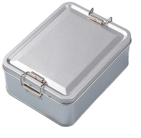 Caja de almacenamiento rectangular de metal con tapa, pequeñas cajas de estaño, contenedores vacíos, caja de almacenamiento plateada, organizador de envío directo (L)