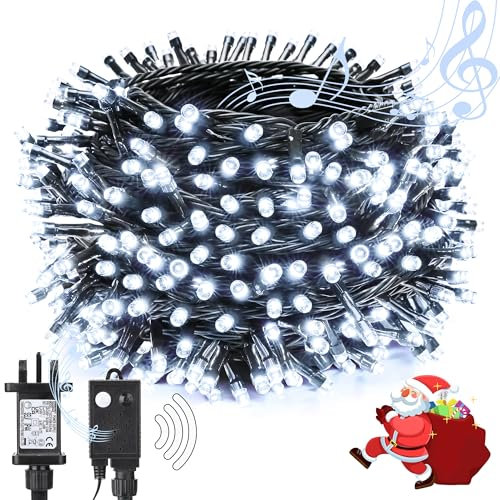 NEXVIN Outdoor Christmas Tree Lights, 25M 200 LED Plug in Fairy Lights with Christmas Music, Motion Sensor Decorations for Indoor Garden Wedding Party White