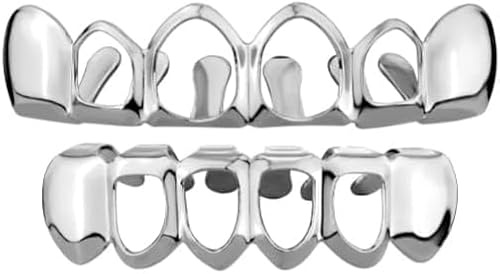 YOSZO 18K Gold Plated Vampire Teeth Grillz Grills for Your Teeth Removable Open Face Grillz Hip Hop Mouth Grills For Women Men Gift Halloween Party Photo Fancy Dress