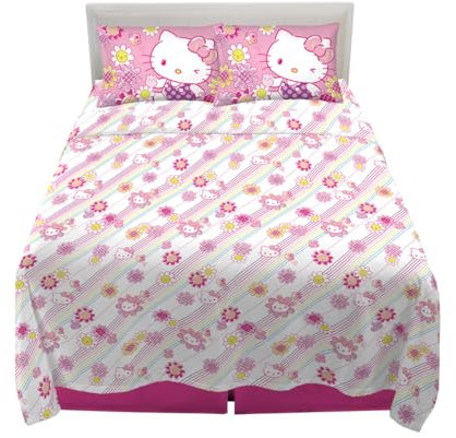 Franco Hello Kitty Bedding Bettwäsche-Set, superweiches Mikrofaser, Queen-Size-Bett, Hello Kitty (offizielles Lizenzprodukt)