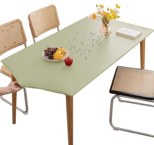 Mateju Nappe Rectangulaire de Table Ajustée Vert Clair 80x120CM, Élastique Nappe Rectangulaire Anti Tache Nappe de Table PVC Imperméable Essuyable pour Cuisine Jardin Restaurants