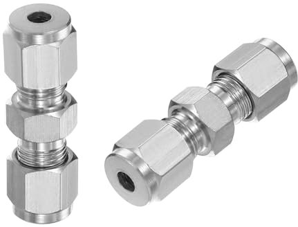 PATIKIL 304 Stainless Steel Compression Tube Fitting Union 3/16 ID x 1/2 OD, 2 Pcs Straight Connect Pipe Adapter for Water Garden Irrigation System, Silver