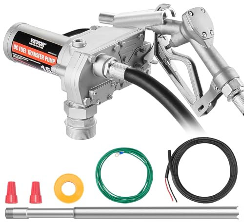 VEVOR Pompa di Trasferimento Carburante Elettrica ad Ingranaggi 12V DC 15GPM 56L/min 1/5HP Ugello Carburante Spegnimento Automatico, Tubo di Uscita 4m per Miscelare Benzina, Diesel, Cherosene