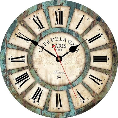 VIKMARI 30,5 cm Vintage-Wanduhr, ausgefallene hölzerne Uhren im französischen Stil, geräuschlos, batteriebetrieben, dekorative Wanduhr für Wohnzimmer, Küche, Schlafzimmer, Badezimmer, Büro