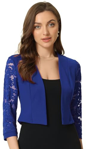 Allegra K Donna Cardigan Pizzo Fioreale Bolero Giacca | Aperto sul Davanti Semi Formale Elegante Copertura per Abito Maniche 3/4
