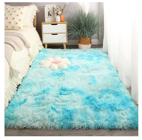 GOUSANG Shaggy Teppich 120 x 130 cm Wollteppich Faux Teppich Optik Nachahmung Wolle Kunstfell Dekofell in Super für Wohnzimmer Esszimmer Kuche Flur, Himmelblau