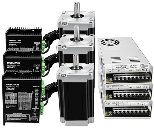 3 Achsen Nema 34 Schrittmotor Kit 12Nm 6 A 2PH 14mm Welle Stepper Motor & 24 VDC Treiber & 400W 60V Netzteil CNC Controller Kit für 3D-Drucker X Y Axis Gantry Roboter