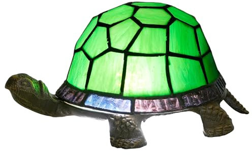 NUODITOS Tiffany Style Schildkröte Tischlampe Grün Glasmalerei Lampe Kinder Kinder Tier Nachtlicht für Home Decor Kleine Nachttischlampe
