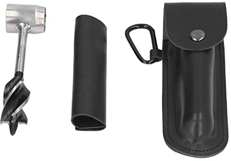 Bushcraft Auger, Bushcraft Hatchet Steel Bushcraft Hand Auger, Bushcraft Survival Tool, Hand Auger Wrench, Bush Craft Gear Bushcraft Gear with Leather Case for Camping,