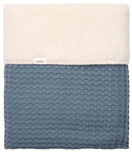 Koeka Babydecke - Kuscheldecke - Für Babywiege Und Babykorbe -mit Teddy Gefüttert - Oslo - Waffelstoff Aus Baumwolle - Atmungsaktiv - Abwaschbar Dunkelblau 100x75