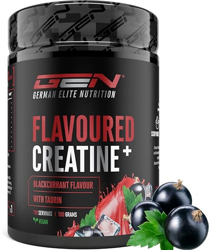 Creatina en Polvo Saborizada - 550g - Creatina Monohidrato + L-Taurina - Creatina Micronizada con Sabor - Sin Azúcar y Máxima Solubilidad - Vegano (Blackcurrant)