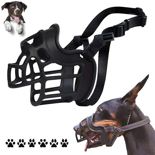 Korbmaulkorb für Hunde,Maulkorb für Hunde,Silikon-Korb Hund Maulkörbe,Atmungsaktiver Rundum-Abdeckung des Und Verstellbare Träger,Verhindert Bellen, Beißen und Kauen Schwarz
