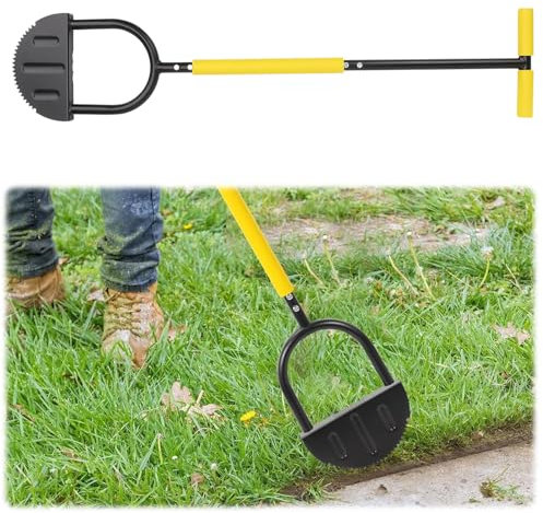 Les-Theresa Garden Edging Tool, Lawn Edge Cutter Half Moon Garden Edger, Grass Lawn Edger Tool Iron T-Grip Half Edging Spade, Saw-Tooth Edge Cutters for Lawns Grass, Sidewalk, Yard, Landscape