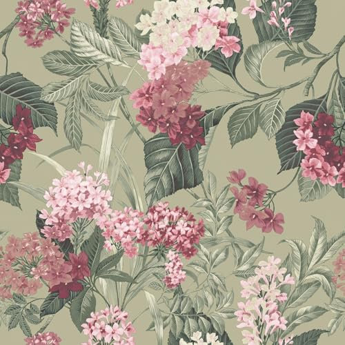 Belgravia Decor Misaki Floral Bold Flower Themed Wallpaper Ideal for Bedrooms, Living Rooms, Hallways and Dining Rooms Sage Green/Pink 2321