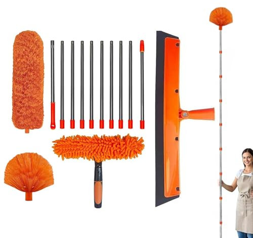 6m High Range Dust Removal Kit with 1.5-4.9m Extension Pole Spider Web Duster with Telescopic Pole for Ceiling Fan, Windows, Walls and Lampshades