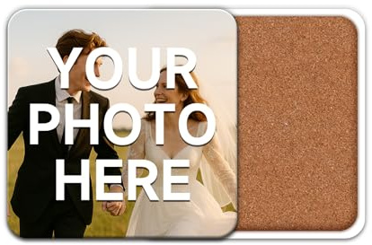 Individuelle Untersetzer für Getränke, personalisierte Keramik-Untersetzer-Sets mit Korkunterlage, hitzebeständige Tassenunterlage für Couchtisch, Hochzeit, Bar, Büro (Quadrat, 4 Stck)