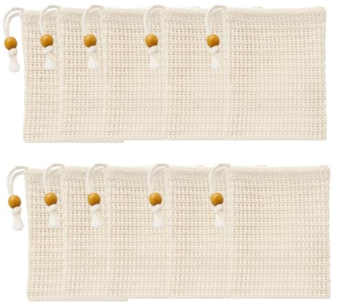 Soap Bag, 10 Pack Soap Bags for Shower, Exfoliating Soap Bar Bag with Drawstring, Cotton Linen Soap Saver Pouch for Bath, Travel-Friendly Soap Storage, 13 X 9 Cm