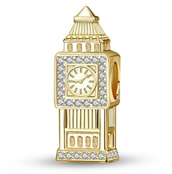 Charm Anhänger Big Ben London Uhren Turm – Vergoldetes 925 Sterling Silber und Zirkonia Steinen besetzt – Reise & Architektur Kollektion - England Union Jack Urlaub - Bettelarmband Schmuck Zubehör