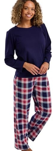 Indigo Sky Rosie Pyjama en Coton tricoté Doux pour Femme – Vêtement d'intérieur Confortable au Quotidien avec Pantalon imprimé et Haut à Manches Longues Confortable, Motif à Carreaux Bleu Marine, 46