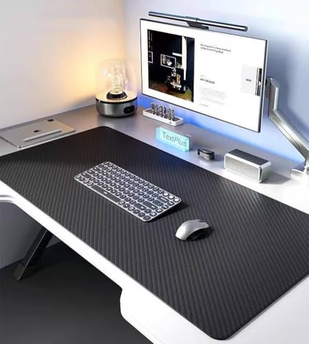 Large Desk Pad Black Carbon Fiber Texture Mouse Pad,Waterproof Computer Laptop Writing Mat Smooth Gaming Mouse Pad,Wear Resistant Table Protector (80x30cm)