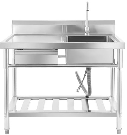 TFGXUE Lavello a Parete, Lavello in Acciaio Inox, Lavello da Esterno con Rubinetto Girevole a 360°, Lavello Completo con Cassetto, Lavello da Esterno per Lavatoio, Casa di Campagna, 100x60x80 cm