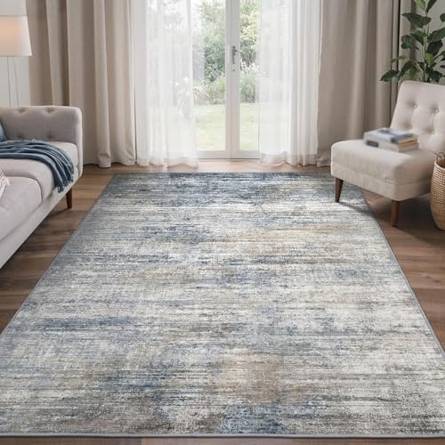 Generisch Teppiche Gegend Wohnzimmer Schlafzimmer Esszimmer Deko Aesthetic Sofa Tisch,Blau Grau Abstract Modern Brown Distressed,Taupe,200 x 200 cm