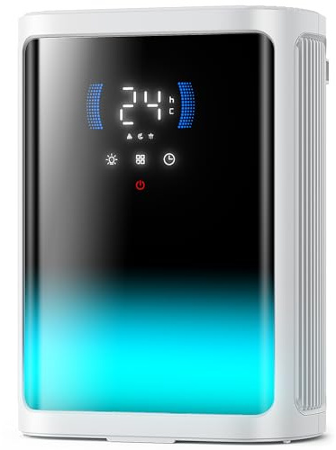 2.5L Elektrischer Luftentfeuchter, 2 Betriebsmodi, Intelligente Abtau- und Abschaltautomatik, 6/8/12-Stunden-Timer und farbige LED-Anzeige, geeignet für Badezimmer, Schlafzimmer,Küchen(850ML/H)