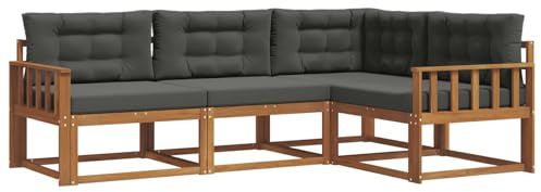 vidaXL Outdoor-Sofagarnitur mit Kissen 4 pcs Natur und Anthrazit, Garten Modular Outdoor Sofa, Langlebiges Sektionales Set, Bequeme Patio-Sitzgelegenheiten, Moderner Akazienholz-Lounge