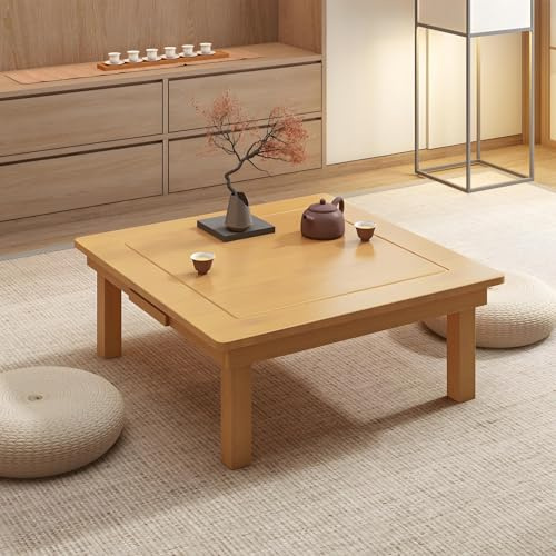 GSATREY Japanischer Bodentisch, Tisch Niedrig Klappbar, Tatami-teetisch, Bambus Beistelltisch Couchtisch mit Faltbaren Beinen, für Boden Sitzen(Yellow,70 * 70 * 27cm/27.6 * 27.6 * 10.6in)