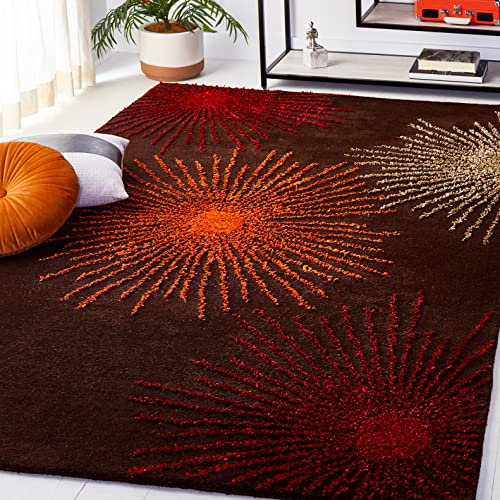 SAFAVIEH Zeitgenössische Teppich für Wohnzimmer, Esszimmer, Schlafzimmer - Soho Collection, Kurzer Flor, Braun und Multi, 110 X 171 cm
