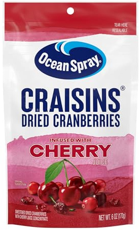Ocean Spray Craisins, mirtilli rossi secchi dolcificati, ciliegia aromatizzata, 6oz (imballaggio può variare)