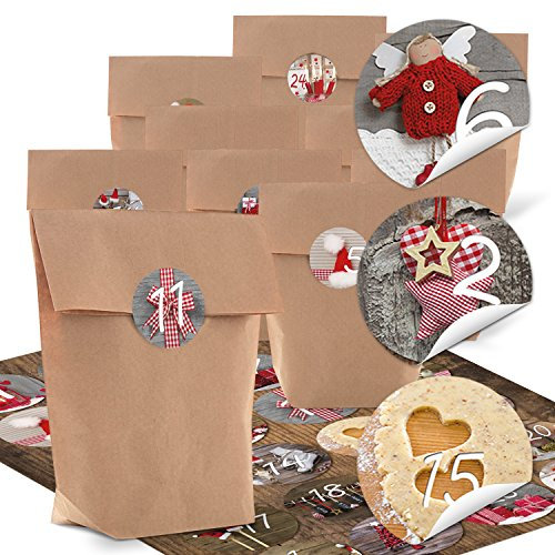 Logbuch-Verlag 1-24 Adventskalender Bastelset Fotomotive mit Zahlen Aufkleber Papierbeutel und Adventsaufkleber Nummern 14 x 22 x 5,5 cm Erwachsene