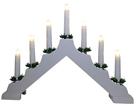 UK-Gardens Light Up White Candle Bridge With 7 Warm White Lights, Battery Operated with Timer 40cm x 33cm - Christmas Indoor Home Decoration