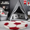 Carpetsale24 Kinderteppich Rund 100 cm Rot Weiß – Weicher Hochflor Spielteppich mit Fußball Motiv – Pflegeleicht & rutschfest – Ideal für Jungenzimmer & Mädchenzimmer im Jugendstil