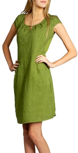 Caspar SKL020 knielanges Damen Sommer Leinenkleid mit eleganter Metallspange bis Größe 50