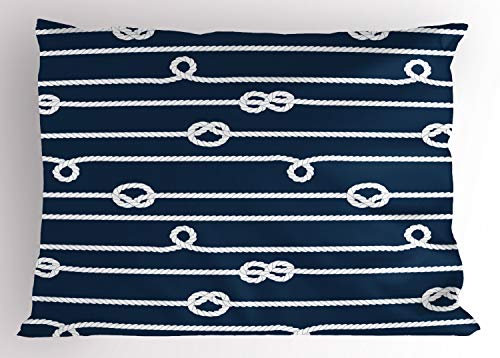 ABAKUHAUS Navy blau Kissenbezug, Seemann Knoten Marine, Dekorativer Standard King Size Gedruckter Kissenbezug, 75 x 50 cm, Blau und weiß