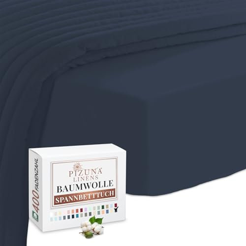 Pizuna 400 Fadenzahl spannbettlaken 170x200-180x200cm Dunkelblau,100% Langstapelige Baumwolle Spannbetttuch,Weiche Mako Satin-Webart passt bis zu 40cm Matratzenhöhe(100% Baumwolle bettlaken)