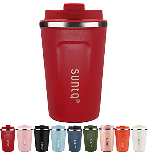 SUNTQ Reusable Coffee Cups Travel - Coffee Travel Mug with Leakproof Lid - Thermal Mug Insulated Cup - Stainless Steel Coffee Travel Cup - for Hot and Cold Drinks, 13oz/380ml, Tomato Red